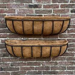 Set Of 2 Manor Garden Black Metal Wall Basket Manger Trough Planters (75cm) -Outsunny Garden Zone set of 2 manor garden black metal wall basket manger trough planters 75cm 5060575100487 04c MP