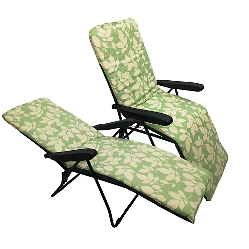 Set Of 2 Padded Outdoor Garden Patio Recliner / Sun Lounger Green With Leaf Pattern 2 Set Of 2 Padded Outdoor Garden Patio Recliner / Sun Lounger Green With Leaf Pattern - Image 2