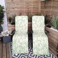 Set Of 2 Padded Outdoor Garden Patio Recliner / Sun Lounger Green With Leaf Pattern 6 Set Of 2 Padded Outdoor Garden Patio Recliner / Sun Lounger Green With Leaf Pattern -Outsunny Garden Zone set of 2 padded outdoor garden patio recliner sun lounger green with leaf pattern5056589112073 03c MP