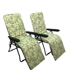 Set Of 2 Padded Outdoor Garden Patio Recliner / Sun Lounger Green With Leaf Pattern 7 Set Of 2 Padded Outdoor Garden Patio Recliner / Sun Lounger Green With Leaf Pattern -Outsunny Garden Zone set of 2 padded outdoor garden patio recliner sun lounger green with leaf pattern5056589112073 04c MP