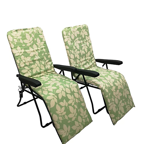 Set Of 2 Padded Outdoor Garden Patio Recliner / Sun Lounger Green With Leaf Pattern 4 Set Of 2 Padded Outdoor Garden Patio Recliner / Sun Lounger Green With Leaf Pattern - Image 4