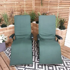 Set Of 2 Padded Outdoor Garden Patio Recliner / Sun Lounger In Plain Green -Outsunny Garden Zone set of 2 padded outdoor garden patio recliner sun lounger in plain green5056589112059 03c MP