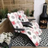 Set Of 2 Padded Outdoor Garden Patio Recliner / Sun Lounger With Flowers