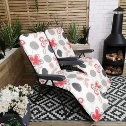 Set Of 2 Padded Outdoor Garden Patio Recliner / Sun Lounger With Flowers