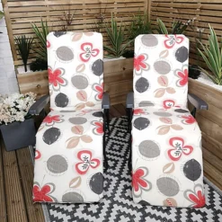 Set Of 2 Padded Outdoor Garden Patio Recliner / Sun Lounger With Flowers -Outsunny Garden Zone set of 2 padded outdoor garden patio recliner sun lounger with flowers5056589112097 03c MP