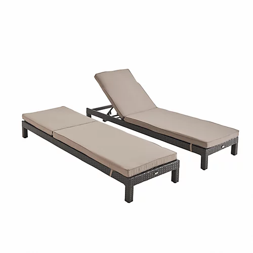 Set Of 2 Rattan Sun Loungers Ready Assembled Reinforced Aluminum - Pisa - Brown Rattan Beige-Brown Cushion 3 Set Of 2 Rattan Sun Loungers Ready Assembled Reinforced Aluminum - Pisa - Brown Rattan Beige-Brown Cushion - Image 3