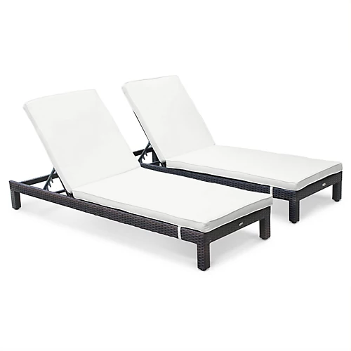 Set Of 2 Rattan Sun Loungers Ready Assembled Reinforced Aluminum - Pisa - Brown Rattan Off-White Cushion 2 Set Of 2 Rattan Sun Loungers Ready Assembled Reinforced Aluminum - Pisa - Brown Rattan Off-White Cushion - Image 2