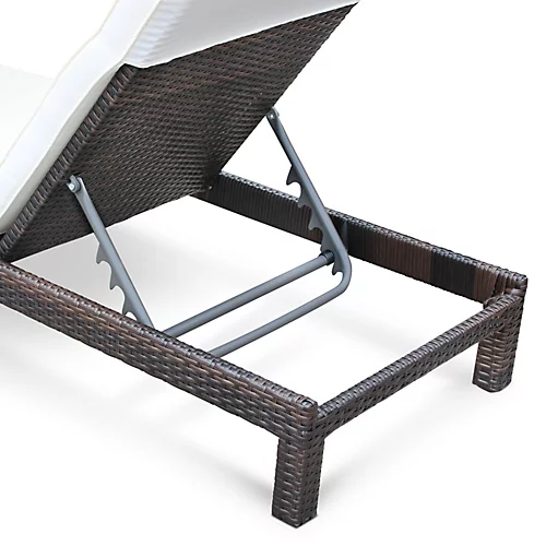 Set Of 2 Rattan Sun Loungers Ready Assembled Reinforced Aluminum - Pisa - Brown Rattan Off-White Cushion 4 Set Of 2 Rattan Sun Loungers Ready Assembled Reinforced Aluminum - Pisa - Brown Rattan Off-White Cushion - Image 4