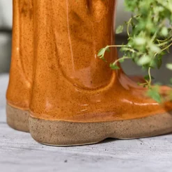 Set Of 2 Small And Large Orange Wellington Boots Outdoor Summer Ceramic Flower Pot Garden Planter Pot Gift For Gardeners -Outsunny Garden Zone set of 2 small and large orange wellington boots outdoor summer ceramic flower pot garden planter pot gift for gardeners5060964605036 04c MP