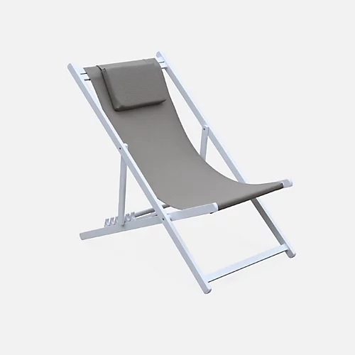 Set Of 2 Sun Loungers - Adjustable Deck Chairs With Headrests Made From Aluminium Frame - Gaia - White Frame Brown Textilene 3 Set Of 2 Sun Loungers - Adjustable Deck Chairs With Headrests Made From Aluminium Frame - Gaia - White Frame Brown Textilene - Image 3