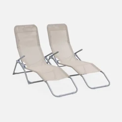 Set Of 2 Textilene Sun Loungers - 2 Positions - Levito - Taupe -Outsunny Garden Zone set of 2 textilene sun loungers 2 positions levito taupe3760247264548 03c MP