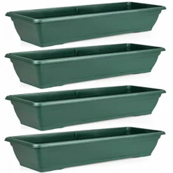 Set Of 4 Large 72cm Green Garden Plastic Trough Balcony Planter Window Plant Box