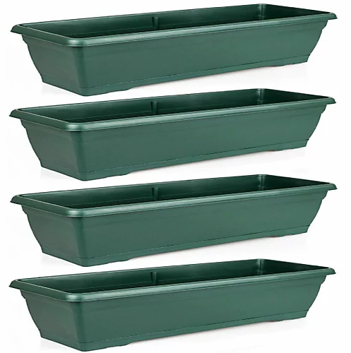 Set Of 4 Large 72cm Green Garden Plastic Trough Balcony Planter Window Plant Box 1 Set Of 4 Large 72cm Green Garden Plastic Trough Balcony Planter Window Plant Box