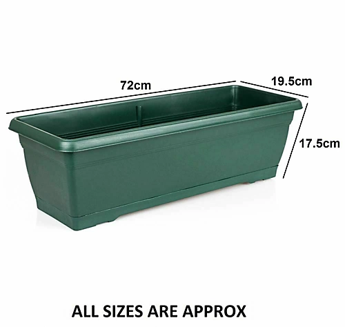 Set Of 4 Large 72cm Green Garden Plastic Trough Balcony Planter Window Plant Box 3 Set Of 4 Large 72cm Green Garden Plastic Trough Balcony Planter Window Plant Box - Image 3