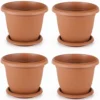 Set Of 4 Terracotta Round Plastic Plant Pot Garden Patio Flower Planter Tub And Saucer Tray V507 31cm 8.8 Litre