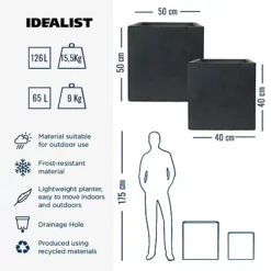 Set Of Two IDEALIST Square Box Faux Lead Dark Grey Light Concrete Planters: L40 W40 H40 Cm, 65L + L50 W50 H50 Cm, 126L -Outsunny Garden Zone set of two idealist square box faux lead dark grey light concrete planters l40 w40 h40 cm 65l l50 w50 h50 cm 126l6236245001227 04c MP