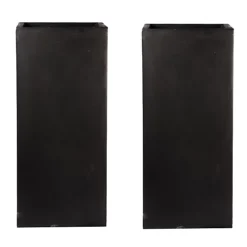 Set Of Two IDEALIST Tall Square Black Light Concrete Planters: L21 W21 H50 Cm, 22L + L21 W21 H50 Cm, 22L