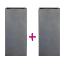Set Of Two IDEALIST Tall Square Faux Lead Dark Grey Light Concrete Planters: L21 W21 H50 Cm, 22L + L21 W21 H50 Cm, 22L