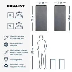 Set Of Two IDEALIST Tall Square Faux Lead Dark Grey Light Concrete Planters: L21 W21 H50 Cm, 22L + L21 W21 H50 Cm, 22L -Outsunny Garden Zone set of two idealist tall square faux lead dark grey light concrete planters l21 w21 h50 cm 22l l21 w21 h50 cm 22l9120909456348 04c MP