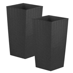 Simpa 27L Black Rattan Plant Pots Set Of 2
