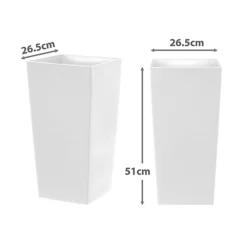 Simpa 27L Large Square Milano Grande Planter Pot - WHITE Set Of 2 Pots - 51cm (H) X 26.5cm (W) X 26.5cm (D) -Outsunny Garden Zone simpa 27l large square milano grande planter pot white set of 2 pots 51cm h x 26 5cm w x 26 5cm d 5059331209182 03c MP