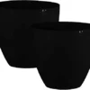 Simpa 2PC Avant-Garde Black Gloss Plastic Planter 38cm (Dia).
