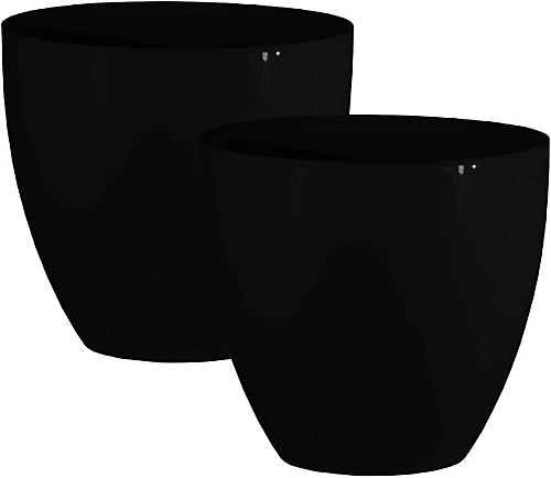 Simpa 2PC Avant-Garde Black Gloss Plastic Planter 38cm (Dia). 1 Simpa 2PC Avant-Garde Black Gloss Plastic Planter 38cm (Dia).