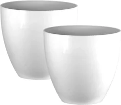 Simpa 2PC Avant-Garde White Gloss Plastic Planter 23cm (Dia).
