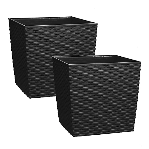 Simpa 2PC Black 15L Cubie Rattan Plastic Planters - 25cm (H) X 25cm (W) X 25cm (D) 1 Simpa 2PC Black 15L Cubie Rattan Plastic Planters - 25cm (H) X 25cm (W) X 25cm (D)