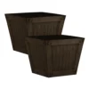 Simpa 2PC Dark Brown Slatted Wood Style Plastic Planters 31cm (Dia)