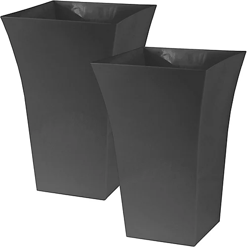 Simpa 2PC Dark Grey Large Milano Plastic Gloss Planters. 1 Simpa 2PC Dark Grey Large Milano Plastic Gloss Planters.