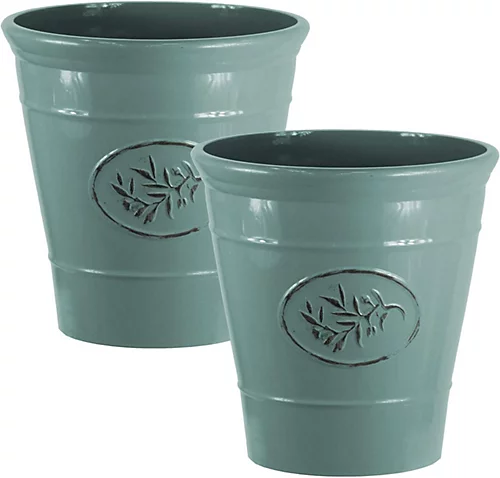 Simpa 2PC Green Country Style Gloss Plastic Planter 30cm (Dia). 1 Simpa 2PC Green Country Style Gloss Plastic Planter 30cm (Dia).