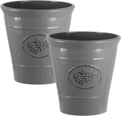Simpa 2PC Grey Country Style Gloss Plastic Planter 23cm (Dia).
