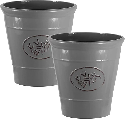 Simpa 2PC Grey Country Style Gloss Plastic Planter 23cm (Dia). 1 Simpa 2PC Grey Country Style Gloss Plastic Planter 23cm (Dia).