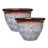 Simpa 2PC Grey Drip Glaze Effect Plastic Planters 39.5cm (Dia)