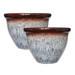 Simpa 2PC Grey Drip Glaze Effect Plastic Planters 39.5cm (Dia)