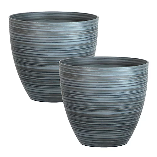 Simpa 2PC Grey Serenity Rings Plastic Planters 38cm (Dia). 1 Simpa 2PC Grey Serenity Rings Plastic Planters 38cm (Dia).