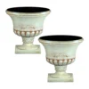 Simpa 2PC Pompeii Beige Short Plastic Urn Planter & Base 41.5cm (Dia).