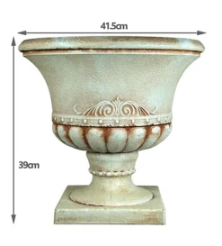 Simpa 2PC Pompeii Beige Short Plastic Urn Planter & Base 41.5cm (Dia). -Outsunny Garden Zone simpa 2pc pompeii beige short plastic urn planter base 41 5cm dia 5059331202046 04c MP
