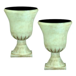 Simpa 2PC Pompeii Beige Tall Plastic Urn Planter & Base 40cm (Dia).