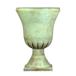 Simpa 2PC Pompeii Beige Tall Plastic Urn Planter & Base 40cm (Dia). -Outsunny Garden Zone simpa 2pc pompeii beige tall plastic urn planter base 40cm dia 5059331202022 03c MP