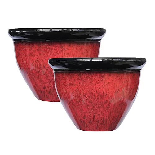 Simpa 2PC Red Drip Glaze Effect Plastic Planters 39.5cm (Dia) 1 Simpa 2PC Red Drip Glaze Effect Plastic Planters 39.5cm (Dia)
