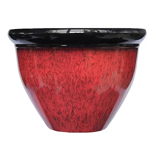 Simpa 2PC Red Drip Glaze Effect Plastic Planters 39.5cm (Dia) 2 Simpa 2PC Red Drip Glaze Effect Plastic Planters 39.5cm (Dia) - Image 2
