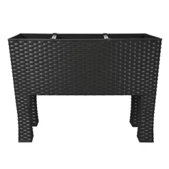 Simpa 33L Black Rectangular Plastic Rattan Trough Planter.