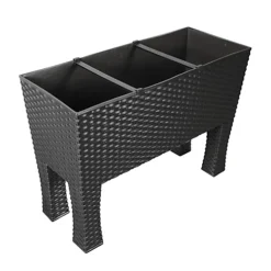 Simpa 33L Black Rectangular Plastic Rattan Trough Planter. -Outsunny Garden Zone simpa 33l black rectangular plastic rattan trough planter 5059331202077 04c MP