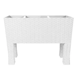 Simpa 33L White Rectangular Plastic Rattan Trough Planter.