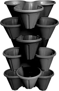 Simpa 6 Tier Black Strawberry Planter Trio Pot