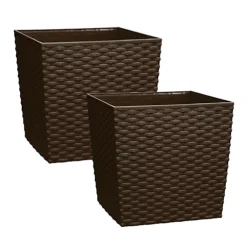 Simpa CUBIE 10L Brown Rattan Plant Pots Set