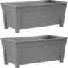 Simpa Grosvenor 55cm Grey Plastic Trough Garden Planter Set Of 2 Pots