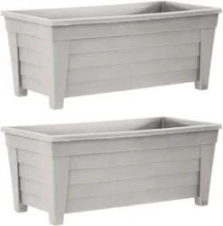 Simpa Grosvenor 55cm Taupe Plastic Trough Garden Planter Set Of 2 Pots